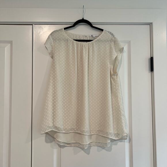 DR2 Women's Capsleeve White Blouse with Polka‎ Dots Size Large - Picture 1 of 8